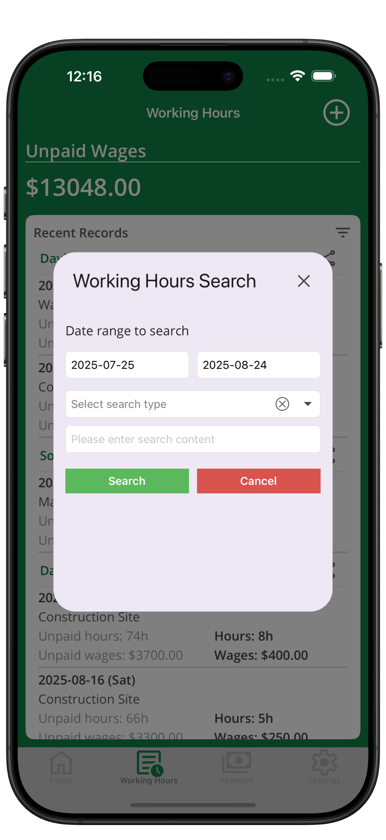 Working time PDF preview