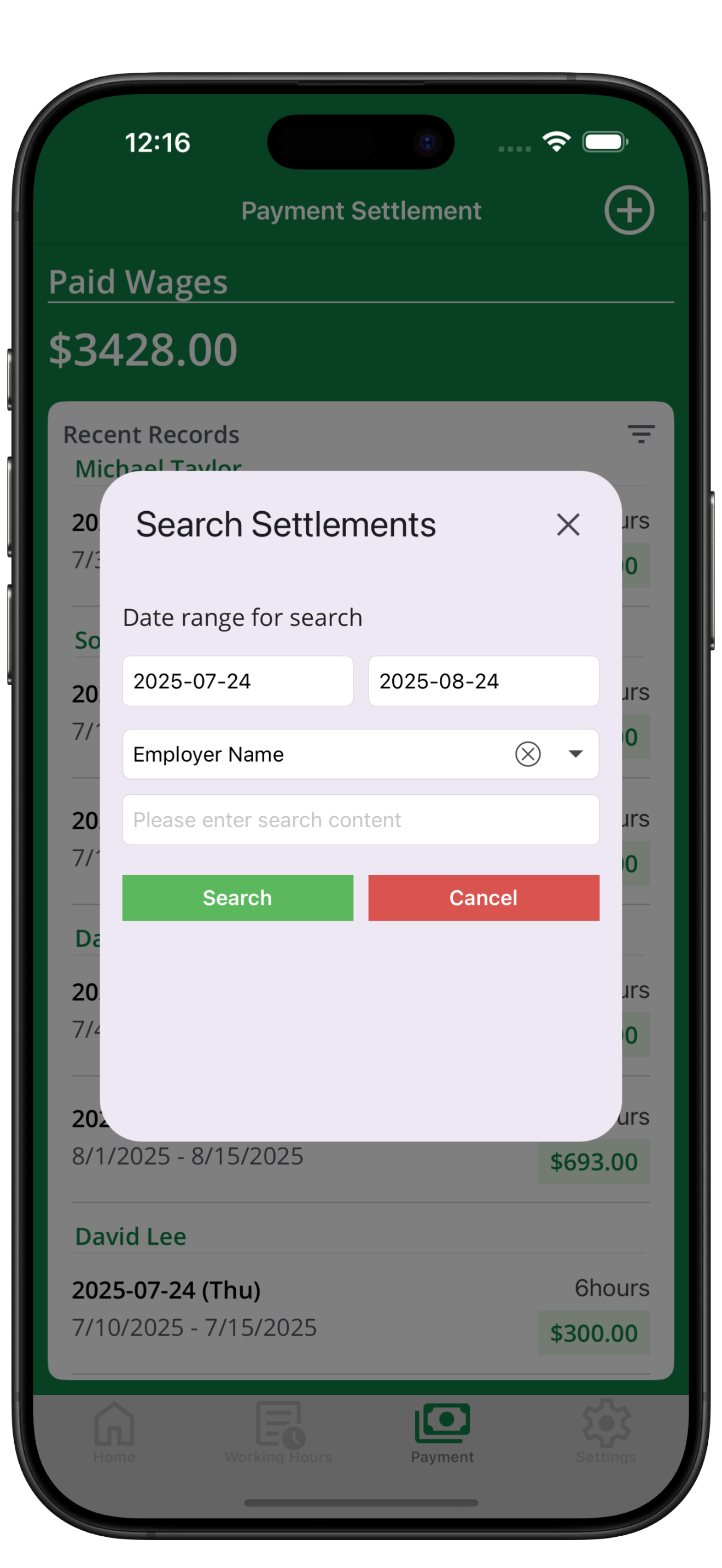 Settlement detail and actions
