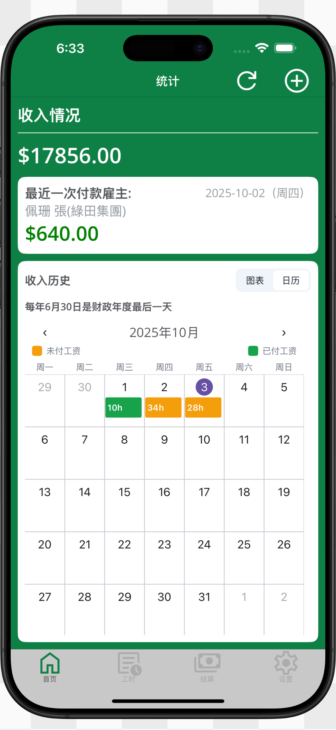 首页图表与日历模式